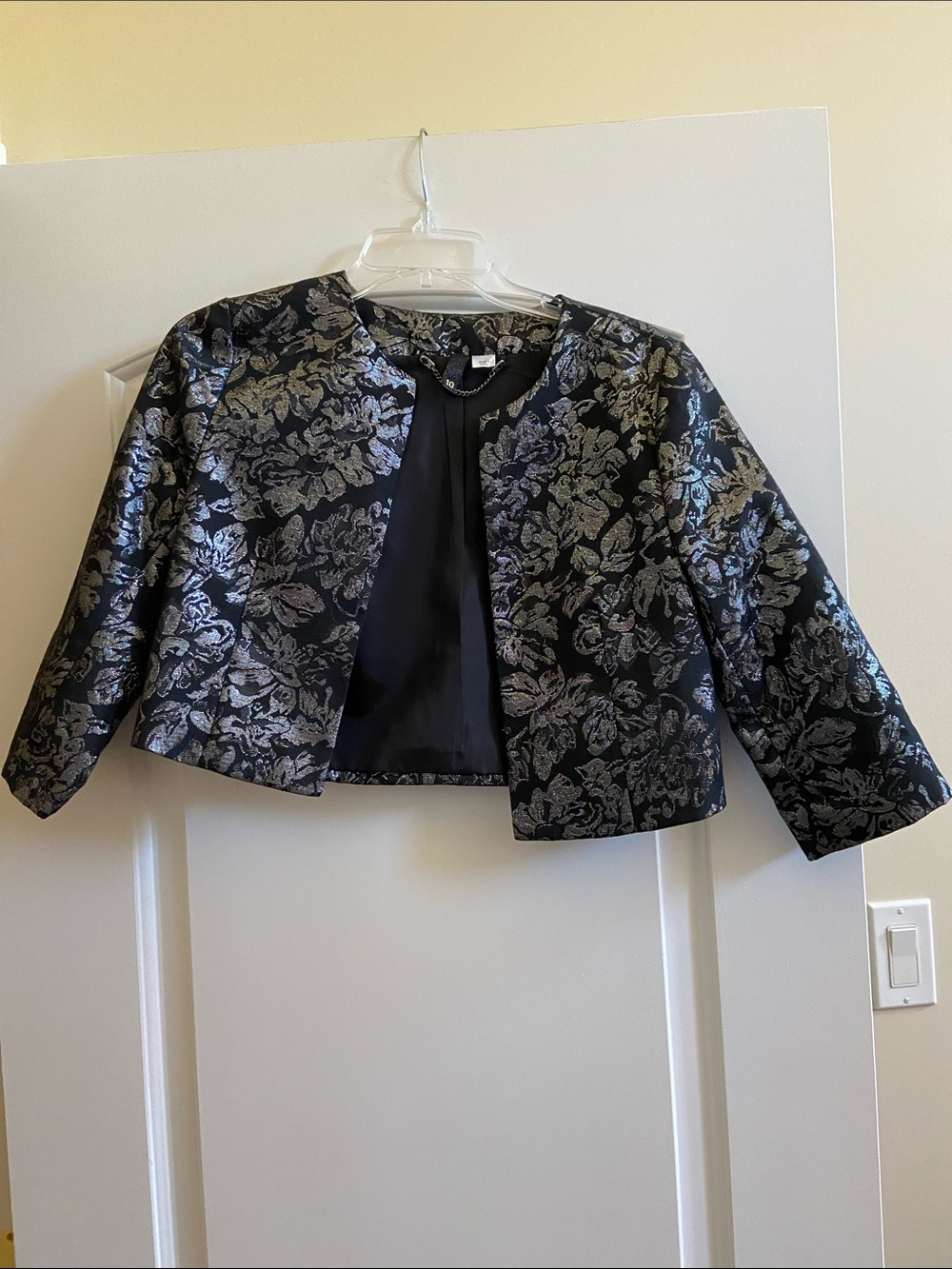 Black & Silver Floral Cropped Jacket size 10